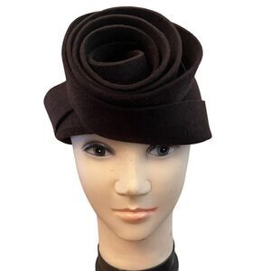 DIVA Ladies Brown Rabbit Hair Pillbox Hat Round Circle Flower Ribbon Hat Russia